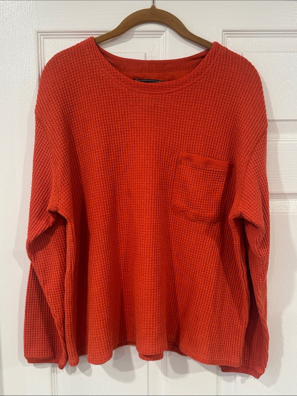 Avenue Blues Orange Waffle Knit Thermal Long Sleeve Shirt